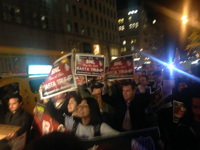 Illustration for article titled 'Live From New York, a Racist Piece of Shit!': Protesters Greet Donald Trump Outside Saturday Night Live